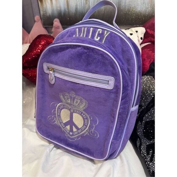 Vintage y2k purple peace velour juicy couture backpack NWT main image 6